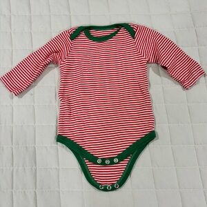 Little Treasure Long Sleeve Onesie Bodysuit Holiday Red and Green 3-6M